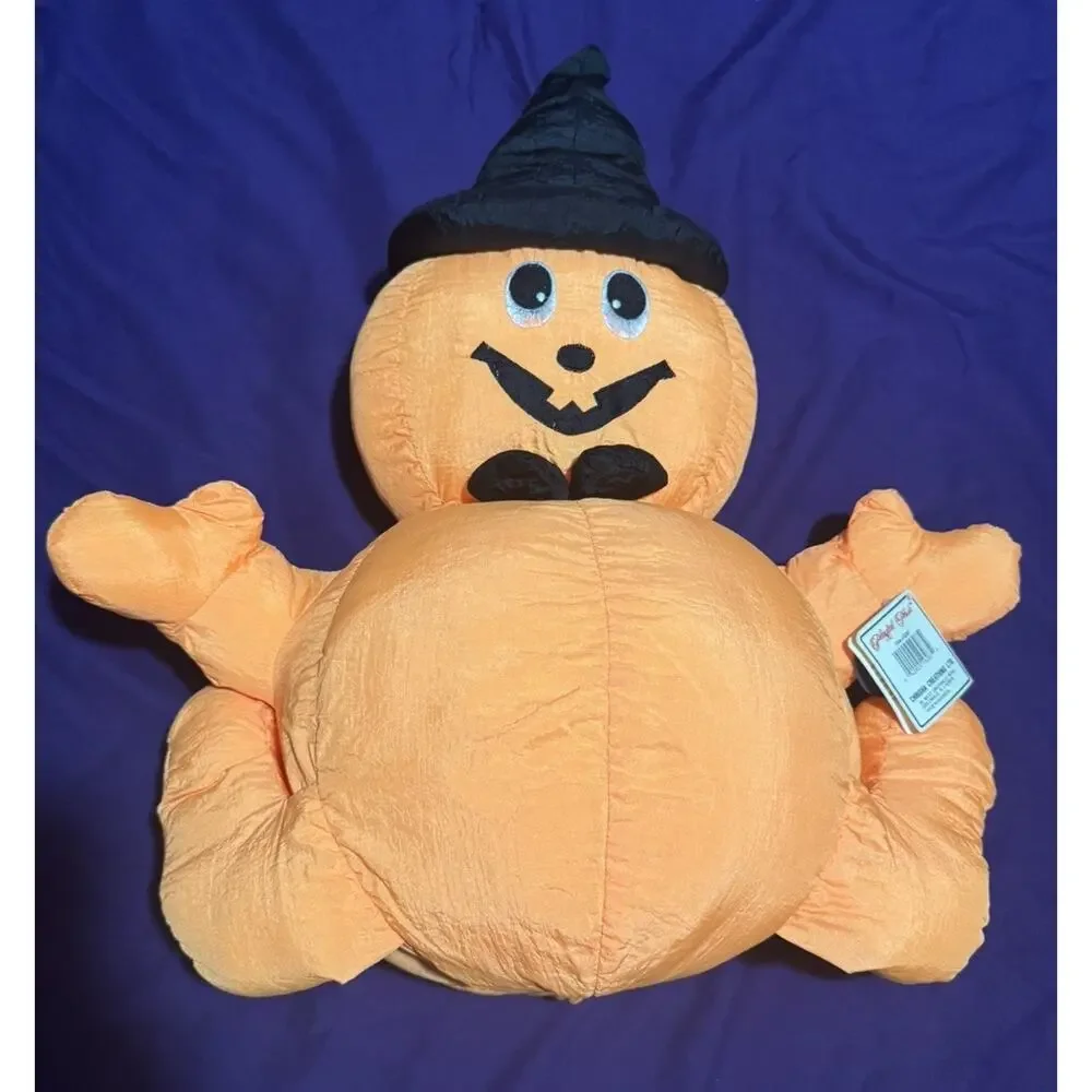 Vintage 1988 CHRISHA PLAYFUL PLUSH Pumpkin Halloween Nylon Stuffed Toy NWT